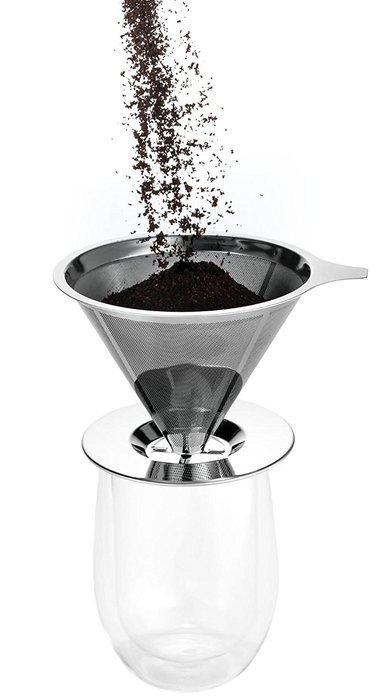 Agile-Shop Paperless Pour Over Cone Coffee Dripper, Stainless Steel Reusable Coffee Filter with Cup Stand (2 Cup) N4