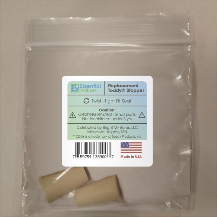 Toddy Stopper / Plug Replacements by Essential Values, Made In USA, (2 Pack) N4
