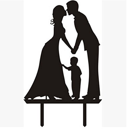 Fangfang Family Acrylic Cake Topper Wedding Cake Topper Silhouette Groom and Bride with Little Boy
