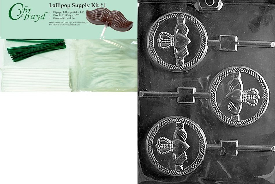 Cybrtrayd P019 Claddagh Lolly Chocolate Candy Mold with Exclusive Cybrtrayd Copyrighted Chocolate Molding Instructions... N7