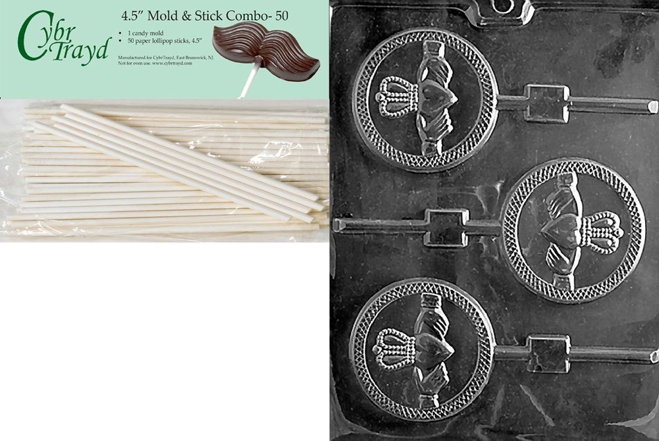 Cybrtrayd P019 Claddagh Lolly Chocolate Candy Mold with Exclusive Cybrtrayd Copyrighted Chocolate Molding Instructions... N8