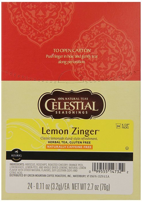 Celestial Seasonings Lemon Zinger Herbal Tea, K-Cup Portion Pack for Keurig K-Cup Brewers, 24-Count N29