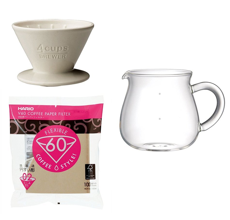 Kinto Coffee Server, 4 Cup Brewer and 100 Hario Paper Filters - 3 Products Total