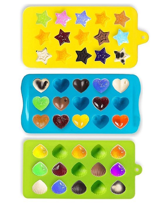 Freshlove Candy Molds & Ice Cube Trays - Hearts, Stars & Shells - Silicone Chocolate Mold - Fun, Toy Kids Set...