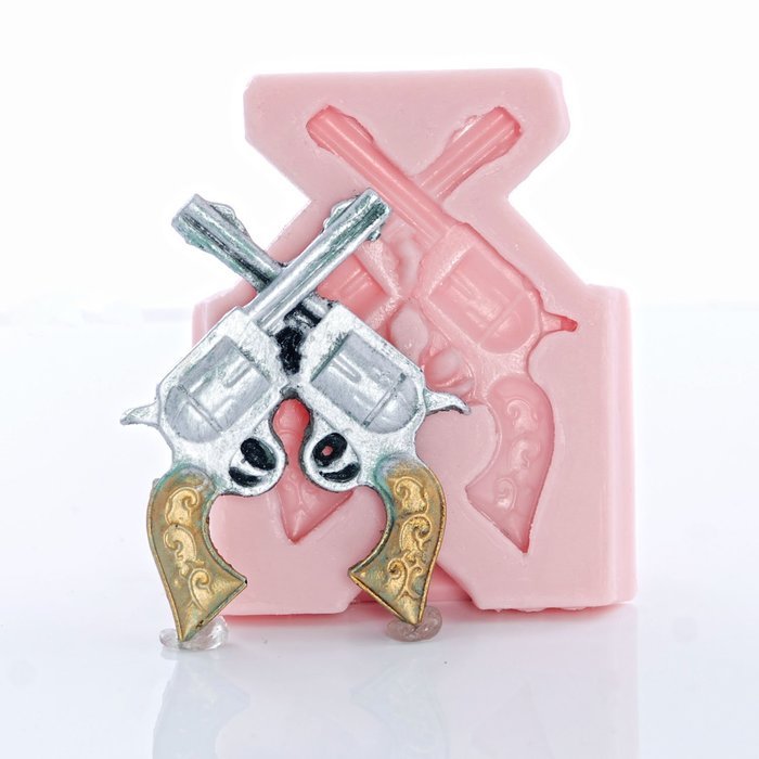 Crossed Pistol Silicone Mold Easy to use with Fondant, Chocolate, Candy, Resin, Metal Clay, Polymer Clay. N4