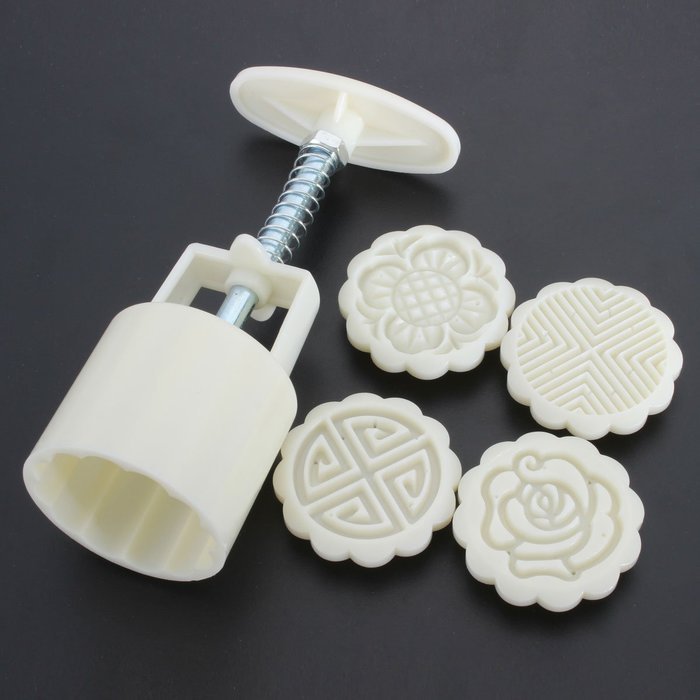 KINGSO Round Mooncake DIY Moon Cake Mold Cookie Cutter 4 Flower Plant Stamps Decoration N6