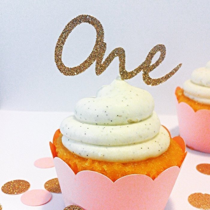 Gold Glitter One Cupcake Toppers - party supplies N2