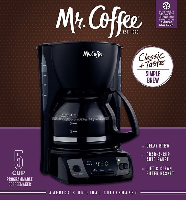 Mr. Coffee CGX7 5-Cup Programmable Coffeemaker, Black N4