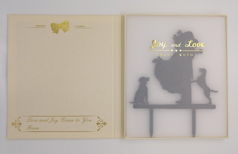 LOVENJOY with Gift Box Love Her Love Her Dog Silhouette Acrylic Wedding Engagement Cake Decoration Topper Black... N5