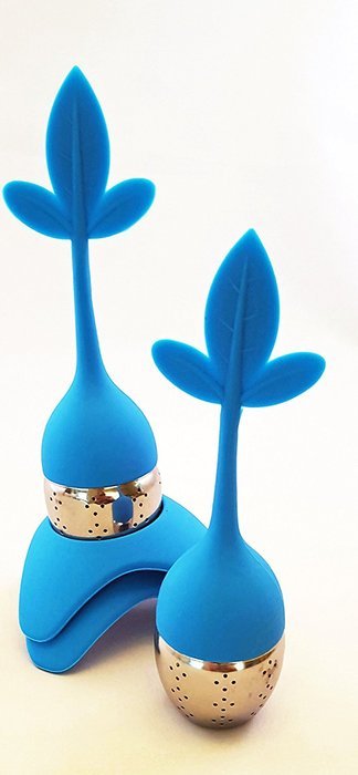 Tea Infuser with Stylish Three Leaf Silicone Handle and Stainless Steel Strainer Ball Filter includes Drip Tray... N40