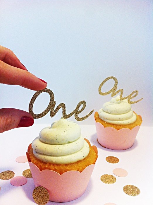 Gold Glitter One Cupcake Toppers - party supplies N3
