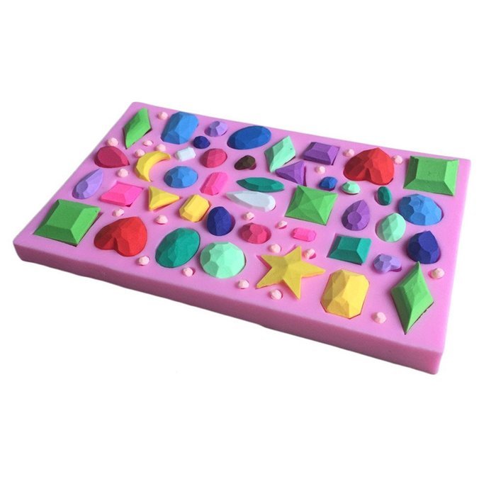 FLY More Kinds Gemstone Shape 3D Silicone Mold For Cake Decorating Baking Mould,Pink N4