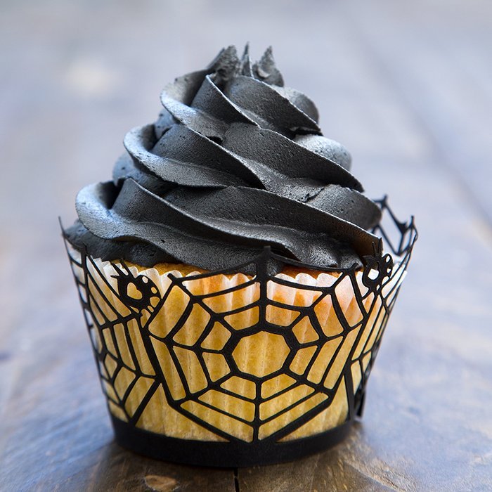 Cupcake Wrappers Haunted House x50pcs. 3 Halloween wraps to choose in shimmering black (Scary Houses) N17