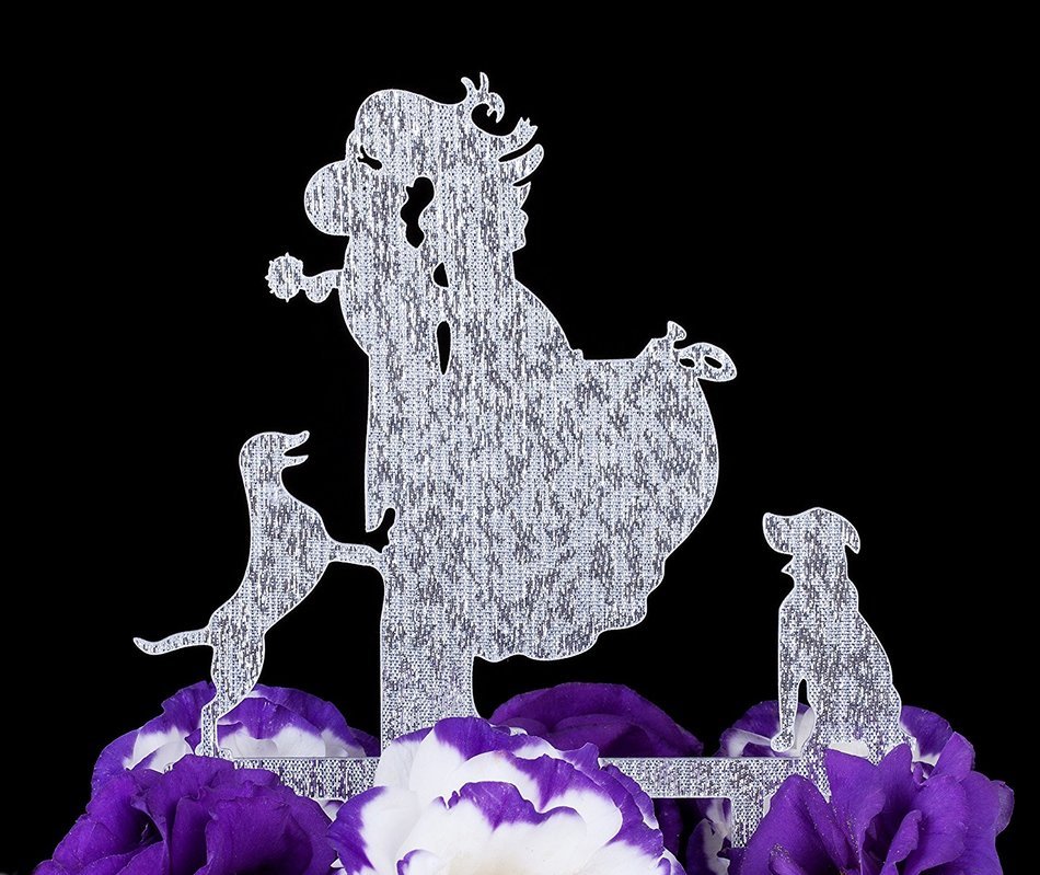 LOVENJOY with Gift Box Love Her Love Her Dog Silhouette Acrylic Wedding Engagement Cake Decoration Topper Black... N10