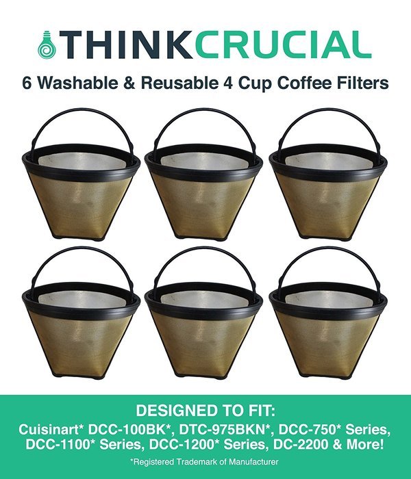 6 Cuisinart GTF-4 GTF4 Gold Tone Washable & Reusable Coffee Filter for Cuisinart 4-Cup Coffeemakers, Designed...