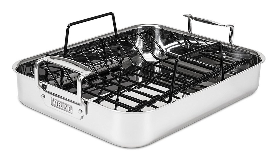 Viking Culinary 3-Ply Stainless Steel Roasting Pan and Non-Stick Rack, 16 Inch by 13 Inch N3