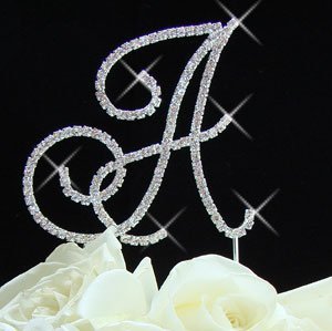 Full Crystal Monogram Wedding Cake Toppers Silver Initial Letter N3