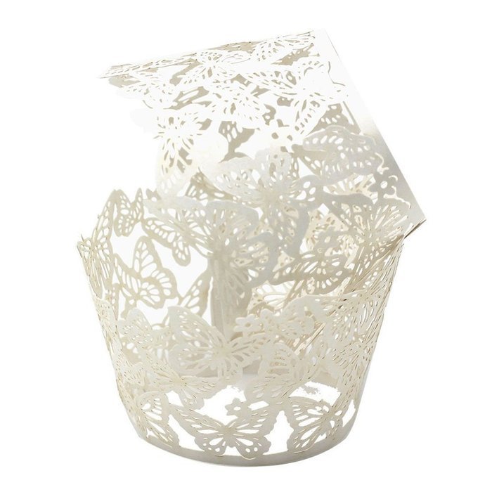 UNIQLED Pack of 50 Dancing Butterfly Filigree Bake Cake Paper Cups Little Vine Lace Laser Cut Liner Cupcake Wrappers... N7