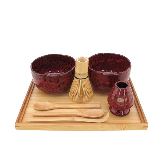 BambooMN Brand - Matcha Bowl Set (Includes 2 Bowls, Tea Whisk, Rest, Large Tray, 2 Teaspoons and Chasaku) - 1... N5