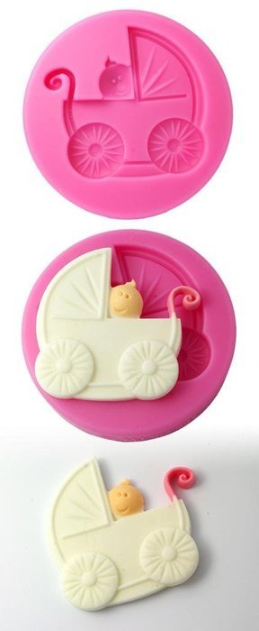 FOUR-C Silicone Cupcake Mold Baby Carriage Fondant Mould Color Pink N2