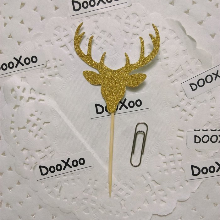 DOOXOO Deer Cupcake Toppers, Deer Party, Hunting Cake Topper,Gold Glitter,Animal Party Favors,Deer Decor,Cake... N11