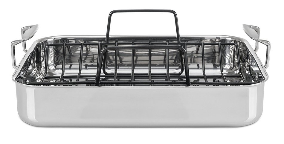 Viking Culinary 3-Ply Stainless Steel Roasting Pan and Non-Stick Rack, 16 Inch by 13 Inch N4