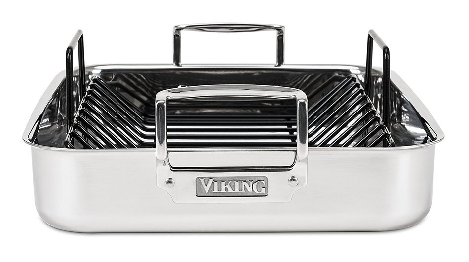 Viking Culinary 3-Ply Stainless Steel Roasting Pan and Non-Stick Rack, 16 Inch by 13 Inch N7