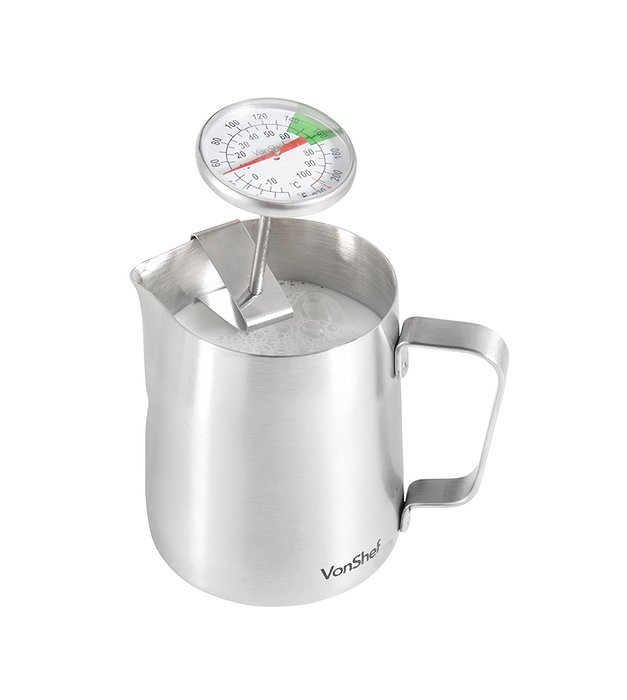VonShef Stainless Steel Milk Pitcher Suitable for Coffee, Latte & Frothing Milk, Available in 12-Oz, 20-Oz and... N8