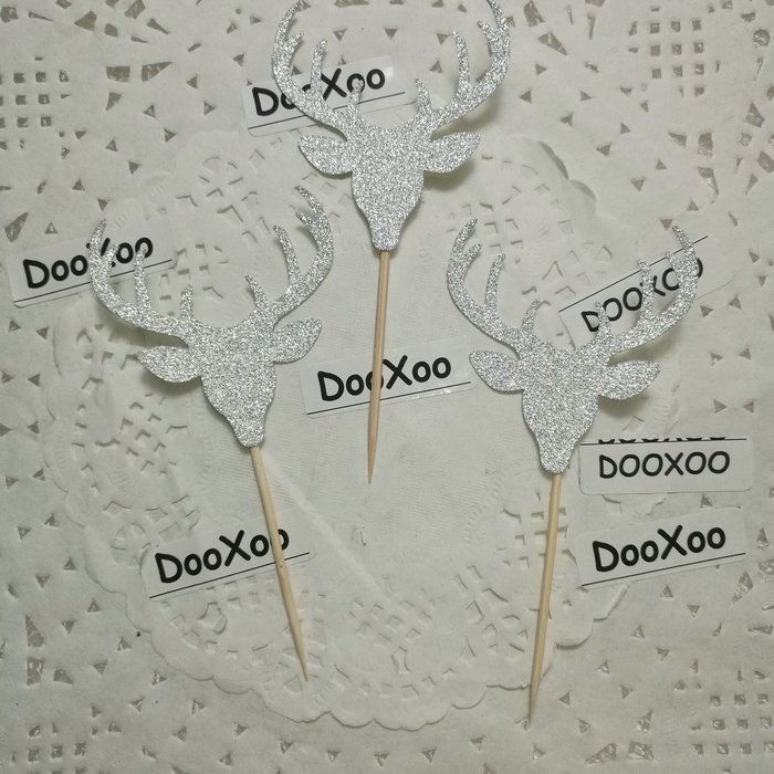 DOOXOO Deer Cupcake Toppers, Deer Party, Hunting Cake Topper,Gold Glitter,Animal Party Favors,Deer Decor,Cake... N12