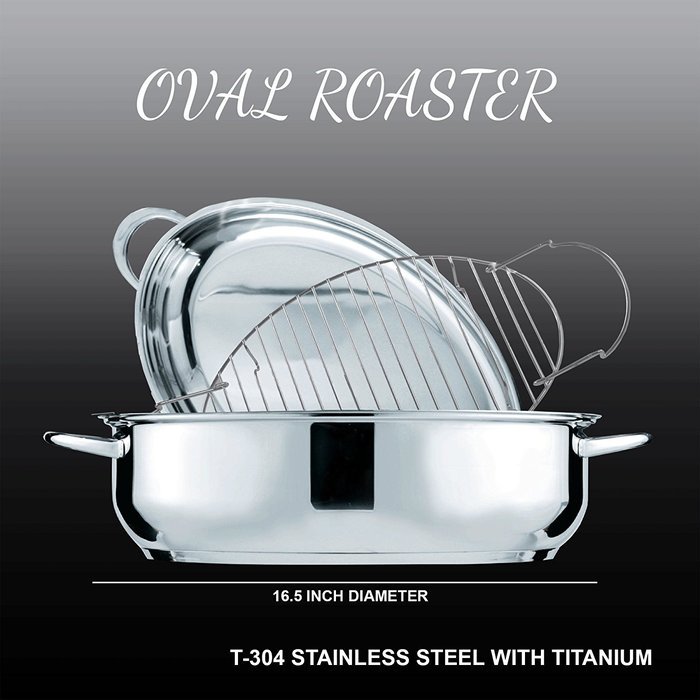 Oval Roaster Stainless Steel T-304 Premium For Stove-Top N2