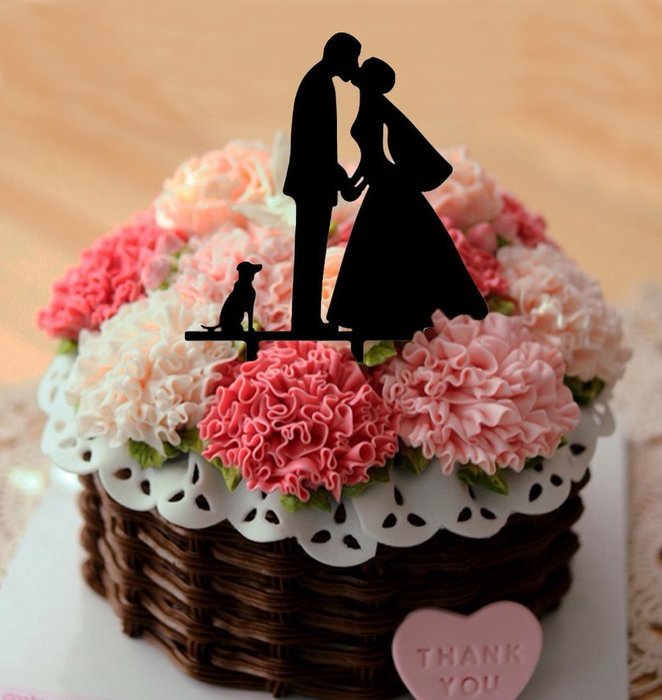 Ecape Acrylic Cake Topper of Engagement and Wedding with Bride and Groom and Their Lovely Cat Pack of 1 N32
