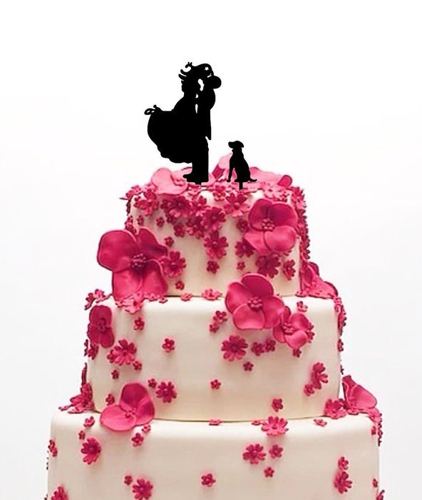 Ecape Acrylic Cake Topper of Engagement and Wedding with Bride and Groom and Their Lovely Cat Pack of 1 N34