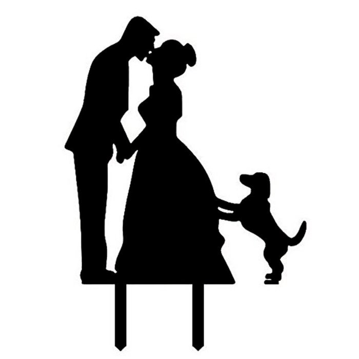 Ecape Acrylic Cake Topper of Engagement and Wedding with Bride and Groom and Their Lovely Cat Pack of 1 N36