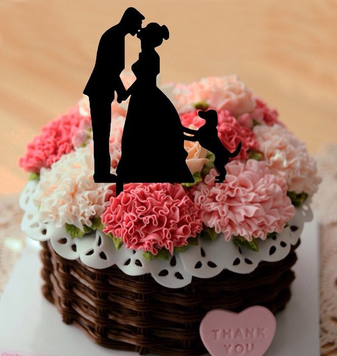 Ecape Acrylic Cake Topper of Engagement and Wedding with Bride and Groom and Their Lovely Cat Pack of 1 N37