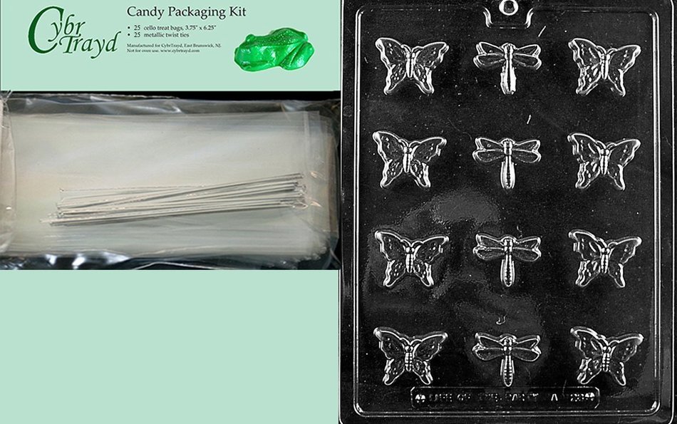 Cybrtrayd MdK25S-A128 B/S Butterfly and Dragonfly Animal Chocolate Candy Mold with Packaging Kit