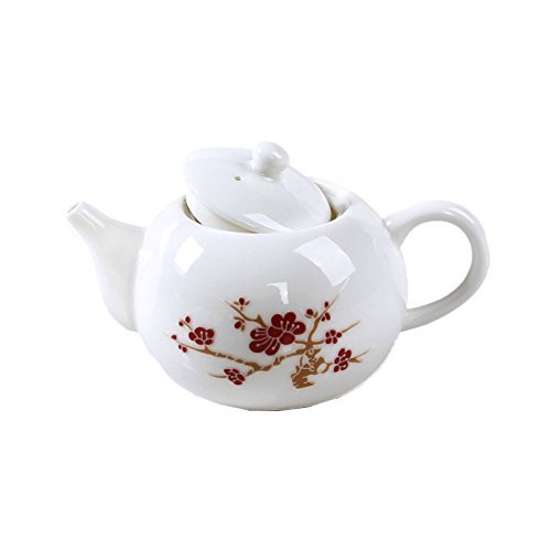 ufengke&reg;White Small Kung Fu Ceramic Teapot With Red Plum Flower N2
