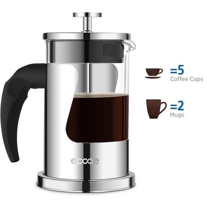 Ecooe Borosilicate Glass Stainless Steel French Press Coffee Maker with