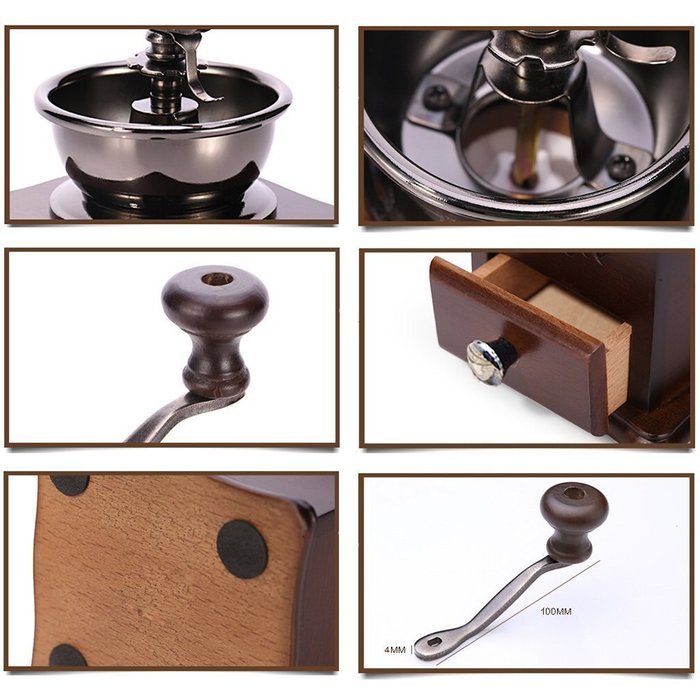 ReaLegend Wooden Manual Coffee Grinder Vintage Style Hand Coffee Mill Burr Coffee Grinder with Ceramic Hand Crank N6