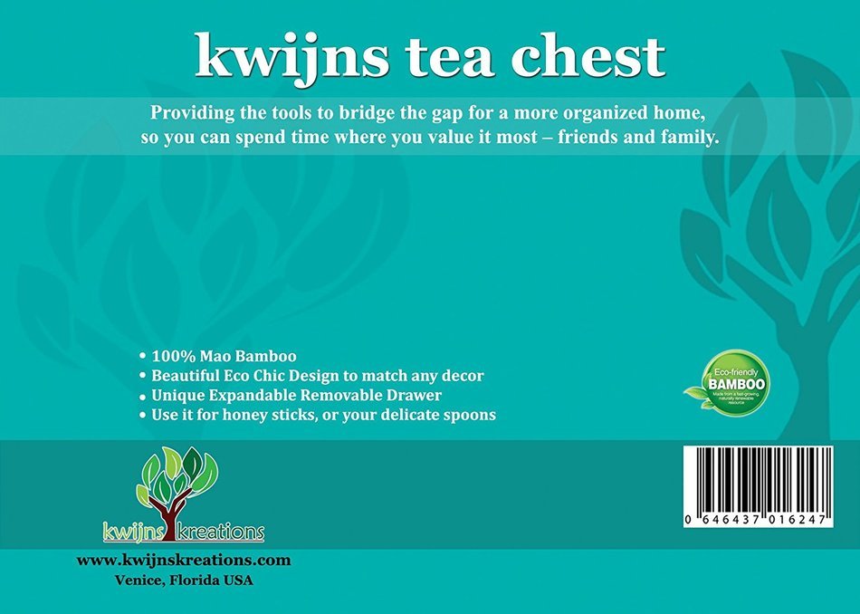 Best Bamboo Tea Box Natural Chest with Clear Hinged Lid, 8 Storage Sections with Expandable Drawer N5