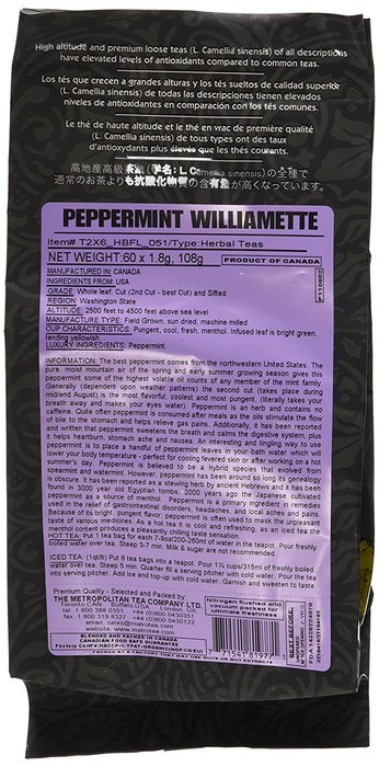 Metropolitan Tea 60 Count Classic Teabags, Peppermint Willamette Tea N2
