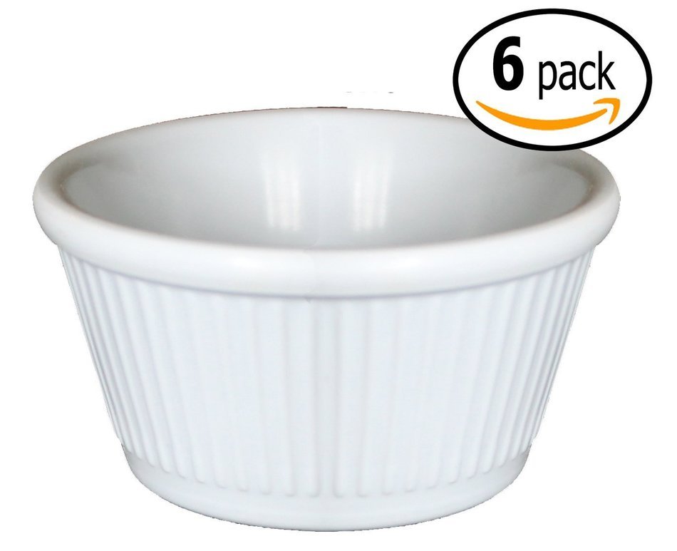 Clipper Fluted Round Stackable Small Melamine Condiment Ramekins with Pan Scraper, White (12-Pack, 2 Ounce) N11