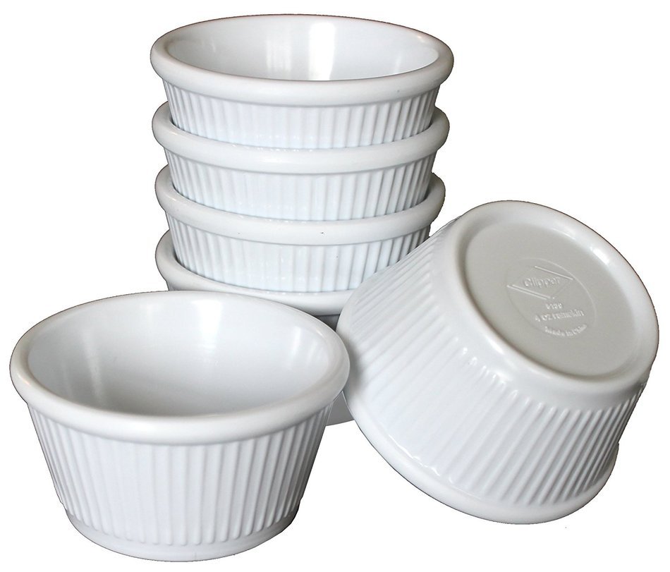 Clipper Fluted Round Stackable Small Melamine Condiment Ramekins with Pan Scraper, White (12-Pack, 2 Ounce) N12