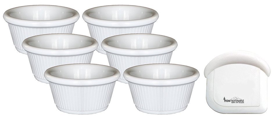 Clipper Fluted Round Stackable Small Melamine Condiment Ramekins with Pan Scraper, White (12-Pack, 2 Ounce) N13