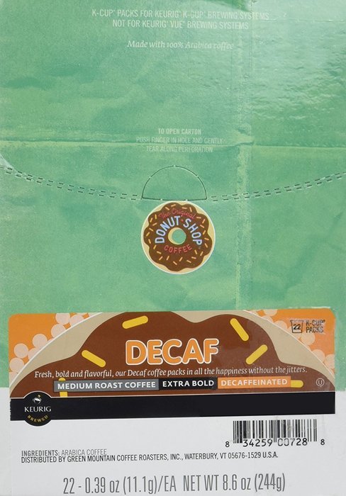 Coffee People Donut Shop Decaf Medium Roast Extra bold, 22-Count K-Cup Portion Pack for Keurig Brewers N8