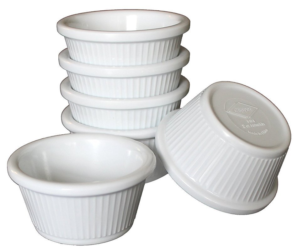 Clipper Fluted Round Stackable Small Melamine Condiment Ramekins with Pan Scraper, White (12-Pack, 2 Ounce) N14