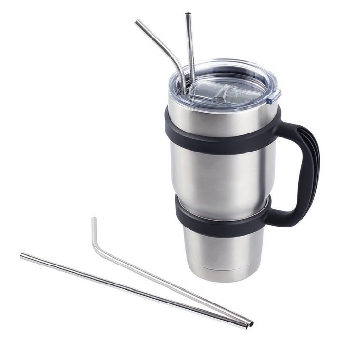 Morecome 30 Oz Stainless Steel Insulated Tumbler Mug Handle+ Straws+Cleaning Brush+Splash Proof Lid N9
