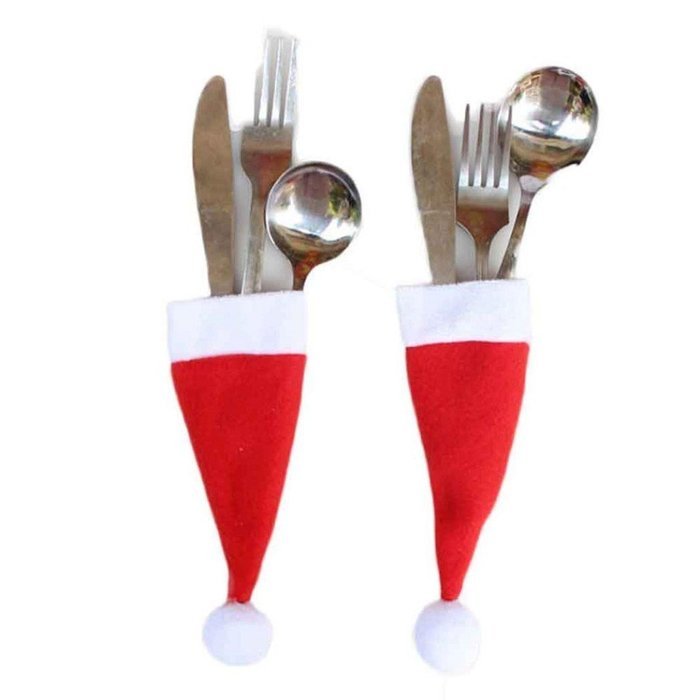 Morecome Christmas Decorative tableware Knife Fork Set Xmas Hat Storage Tool N3