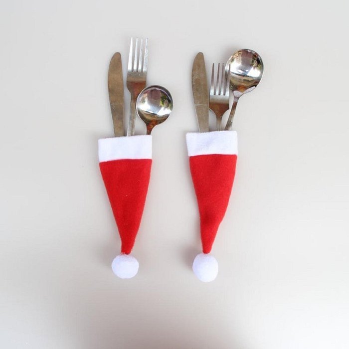 Morecome Christmas Decorative tableware Knife Fork Set Xmas Hat Storage Tool N4