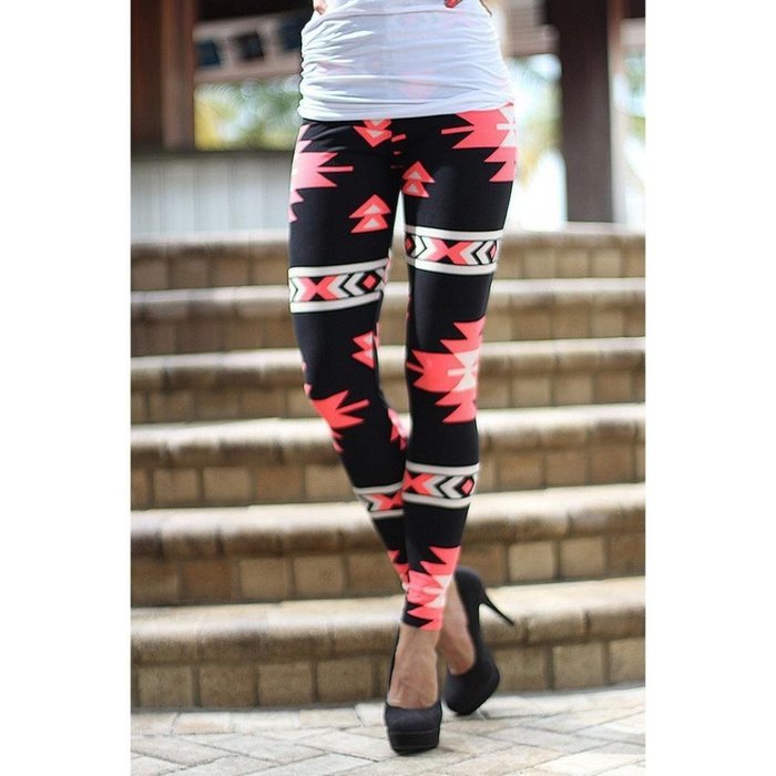 PHOTNO Casual Women Lady Skinny Geometric Print Stretchy Jegging Pants Slim Leggings N110