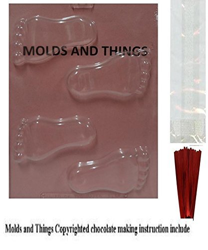 BABY FEET Chocolate Candy Mold With Candy Making Instruction - With 50 lollipop packaging kit
